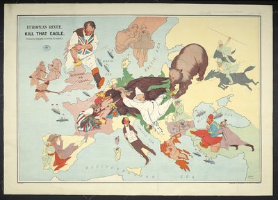 Tegneseriekart over det europeiske krigsområdet med tittelen 