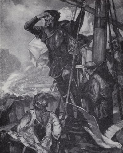 Den portugisiske oppdageren Vasco da Gama ser Kapp det gode håp på sin reise til India av J. H. Amschewitz