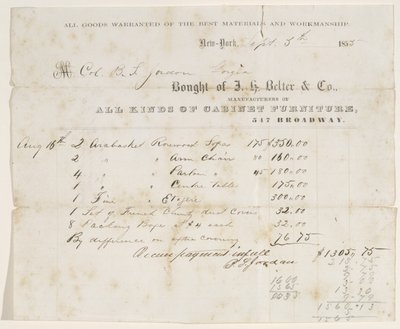 Salgsbrev til oberst B. S. Jordan, 5. september 1855 (blekk på papir) av J. H. Belter and Co. J. H. Belter and Co.