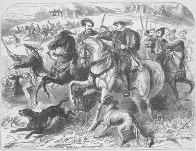 Henrik VIII på den kongelige jakten i Epping Forest, morgenen Anne Boleyn ble henrettet (trykk) av J. H. Nicholson