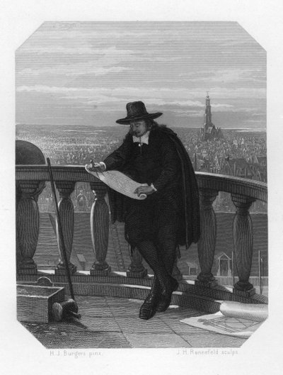 Jacob van Campen, nederlandsk kunstner og arkitekt fra gullalderen, 1600-tallet c1870. av J. H. Rennefeld