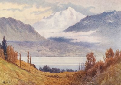 Mont Blanc sett ovenfra Morges (fargelitografi) av J. Hardwicke Lewis