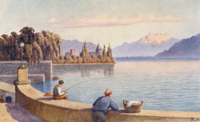 Dents du Midi og La Tour fra «Mellom to byer» (fargelitografi) av J. Hardwicke Lewis