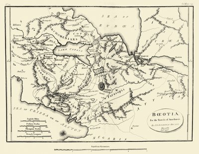 Kart over det gamle Boeotia av J. J. Barthélemy