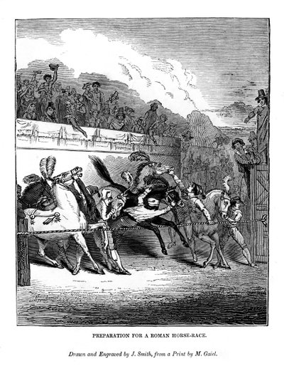 Forberedelse til et romersk hesteveddeløp, 1843 av J. Jackson