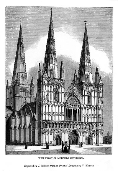 Vestfronten av Lichfield Cathedral, 1843 av J. Jackson