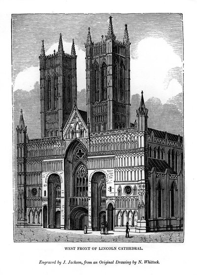 Vestfronten av Lincoln Cathedral, 1843 av J. Jackson