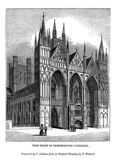 Vestfronten av Peterborough Cathedral, 1843 av J. Jackson