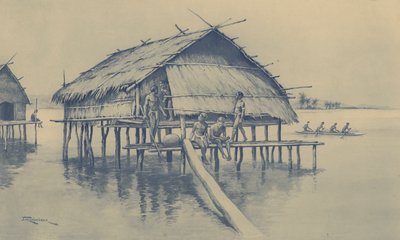 Marinelandsbyen New Guinea (litho) av J. Macfarlane