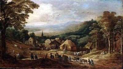 Høstlandskap med bønder av J. and Momper J. de Brueghel