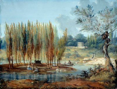 Utsikt over graven til den sveitsiske filosofen Jean Jacques Rousseau (1712-1778) ved Ermenonville (Oise) Maleri av J. Moreth (1700-tallet) Paris-museet Carnavalet av J. Moreth
