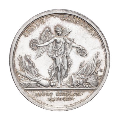 Medalje til minne om hertugen av Wellington og feltmarskalk von Blücher 1815, ca. 1815 (sølv) av J. N. Lang