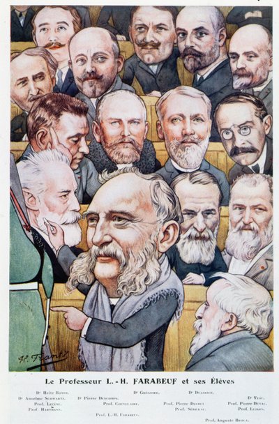 Professor Luis Hubert Farabeuf (1841-1910) og hans studenter, fra Chanteclair, ca. 1910 av J P. Frantz