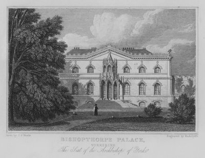 Bishopthorpe Palace, Yorkshire, setet til erkebiskopen av York (gravering) av John Preston Neale