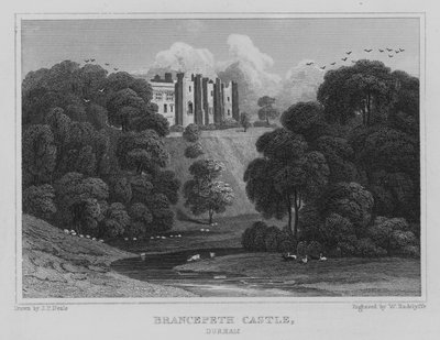 Brancepeth Castle, Durham (gravering) av John Preston Neale