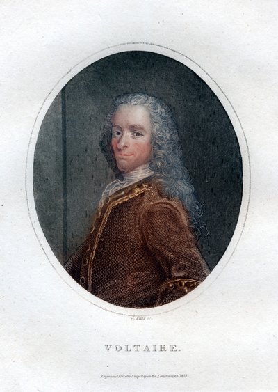 Francois Marie Arouet Voltaire , fransk skribent og satiriker fra 1700-tallet, 1828. av J. Pass