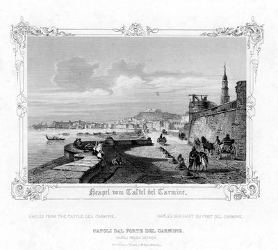 Napoli fra Carmine-slottet, Italia, 1800-tallet av J. Poppel