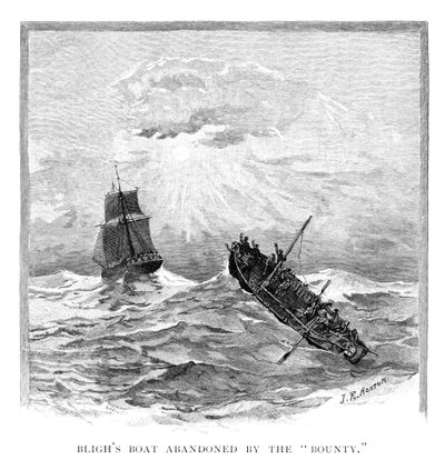 Kaptein Blighs båt forlatt av Bounty, 1789 1886. av J. R. Ashton