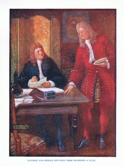 Addison og Steele mellom dem forestilte seg en klubb fra English Literature pub. av T C & EC Jack, ca. 1920 av J. R. Skelton