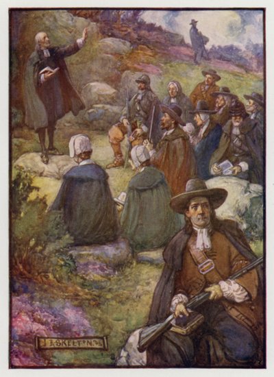 Væpnede vaktposter holder vakt under et møte med Scottish Covenanters, 1600-tallet av J. R. Skelton