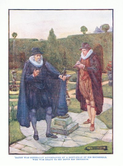 Bacon ble vanligvis ledsaget av en herre fra husstanden hans, fra engelsk litteratur pub. av T C & EC Jack, ca. 1920 av J. R. Skelton