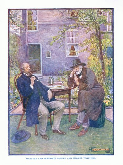 Carlyle og Tennyson snakket og røykte sammen, fra English Literature pub. av T C & EC Jack, ca. 1920 av J. R. Skelton