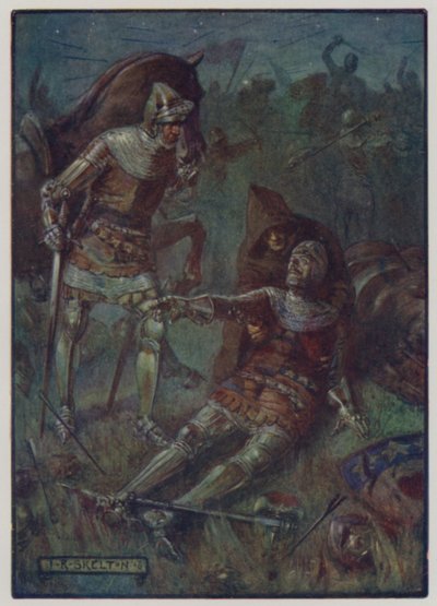 Død av James, 2. jarl av Douglas, kjempet mot engelskmennene i slaget ved Otterburn, 1388 av J. R. Skelton