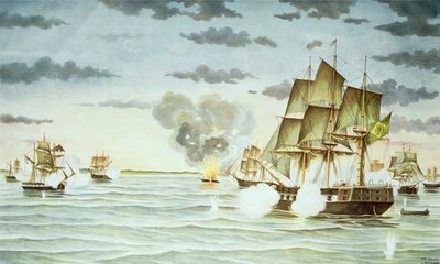 Slaget ved Quilmes under den cisplatinske krigen (1825-28) mellom Uruguay og Brasil (gravering) av J. Raison
