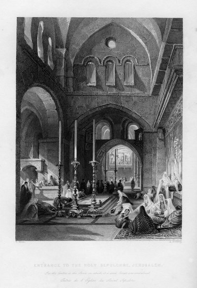 Inngangen til Den hellige grav, Jerusalem, Israel, 1841. av J. Redaway