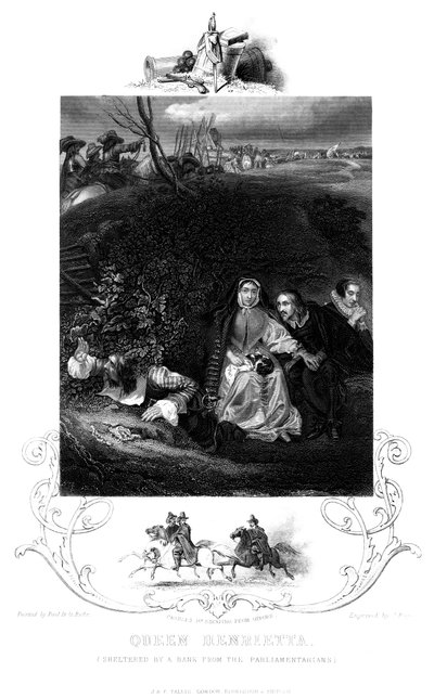 Dronning Henrietta 1609-1669 i ly av en bank fra parlamentarikerne, 1800-tallet. av J. Rogers