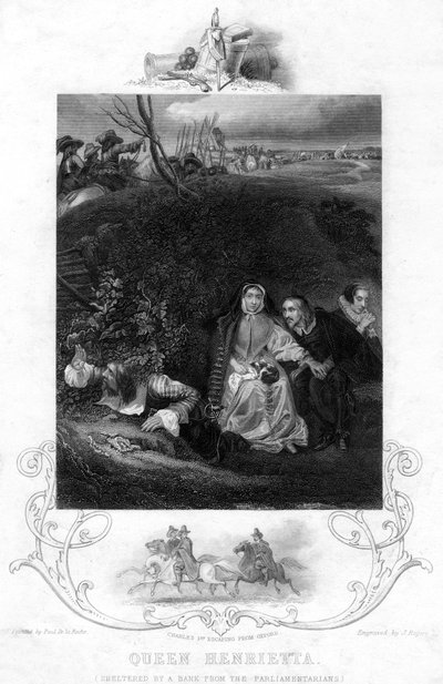 Dronning Henrietta, ly av en bank fra parlamentarikerne, 1800-tallet. av J. Rogers