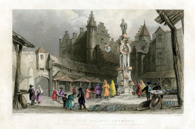 Fiskemarkedet, Antwerpen, Belgia, 1800-tallet. av J. Rogers