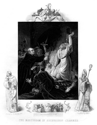 Erkebiskop Cranmers martyrium, 1556, 1877 av J. Rogers