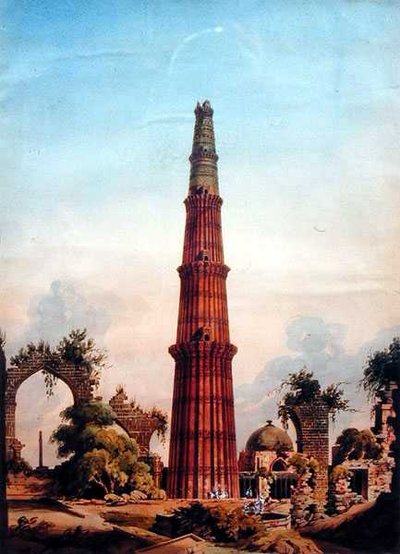 Qutb Minar, Delhi, ca. 1815 (akvarell på papir) av J. Smith