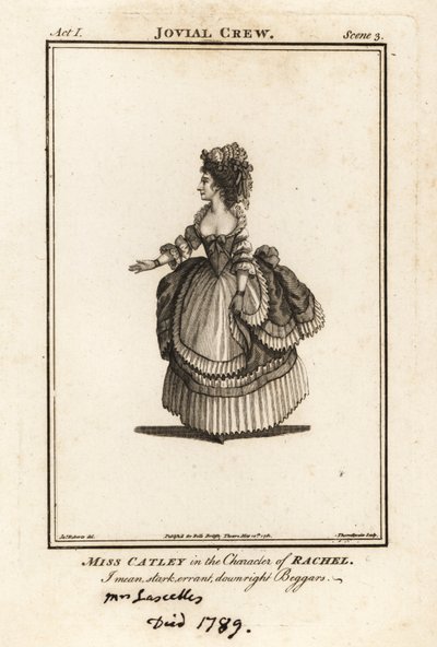 Frøken Ann Catley i rollen som Rachel i Richard Bromes The Jovial Crew, Covent Garden Theatre av J. Thornthwaite