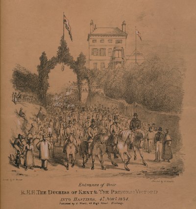 Inngangen til deres R.H.H. Hertuginnen av Kent og prinsesse Victoria til Hastings av J. Thorpe