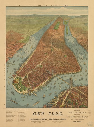 Perspektivkart ikke tegnet i målestokk. New York av J. W. Root and Tinker Williams