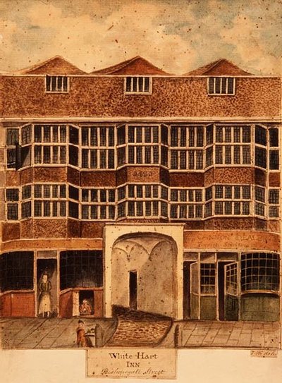 White Hart Inn, Bishopsgate Street, ca. 1810 av J. Williams