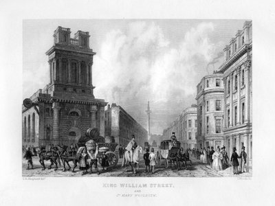 King William Street og St Mary Woolnoth, London, 1800-tallet. av J. Woods