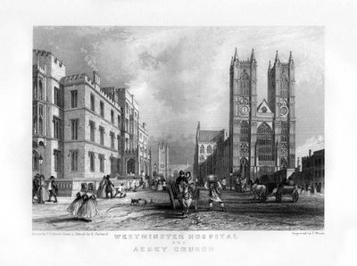 Westminster Hospital and Abbey Church, London, 1800-tallet. av J. Woods