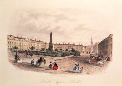 Queen Square, Bath, gravert av J. Shury, ca. 1840 av J. after Appleby