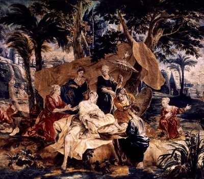 Funnet av Moses, laget i verkstedene til Frans og Pieter van de Borcht (ca. 1763) (teppe) av J. van and Coppens A.A (after) Orley