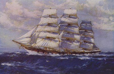 Seilskip Taranaki (farge litho) av Jack (after) Spurling
