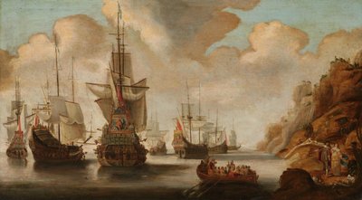 En fransk skvadron nær en steinete kyst av Jacob Bellevois