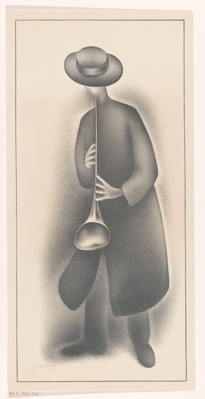 Gatemusiker med blåseinstrument av Jacob Bendien (signed by artist)