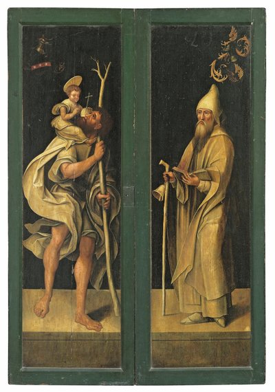 St. Christopher bærer Kristusbarnet og St. Anthony Abbed, ytre ansikter av en altertavle av Jacob Claesz. von Utrecht