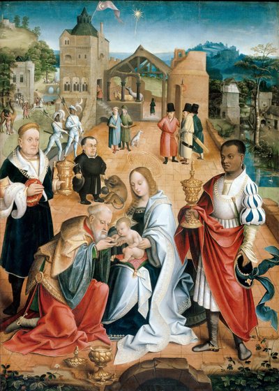 The Adoration of the Magi (Central Panel of the Triptych) - Peinture de Jacob Claesz. van Utrecht (ca. 1480-ca. 1530) av Jacob Claesz. von Utrecht