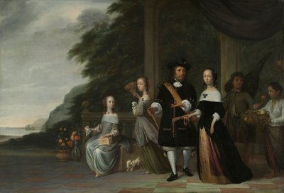 Pieter Cnoll, Cornelia van Nijenrode, deres døtre og to slaver Pieter Cnoll og Cornelia van Nijenrode, deres to døtre Catharina og Hester, den slaverede Surapati og en slavebundet kvinne av Jacob Coeman