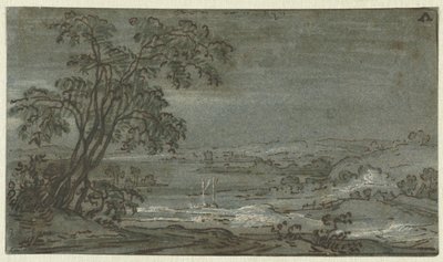 Kupert landskap med elvesving Aen den Rijn (tittel på objekt) av Jacob Colijn