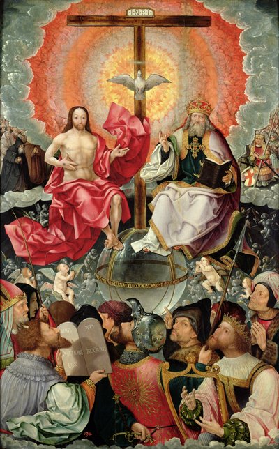 Sentralpanel av Triptych with Adoration of the Trinity, 1523 (se 242037, 242038, 242039) av Jacob Cornelisz van Oostsanen